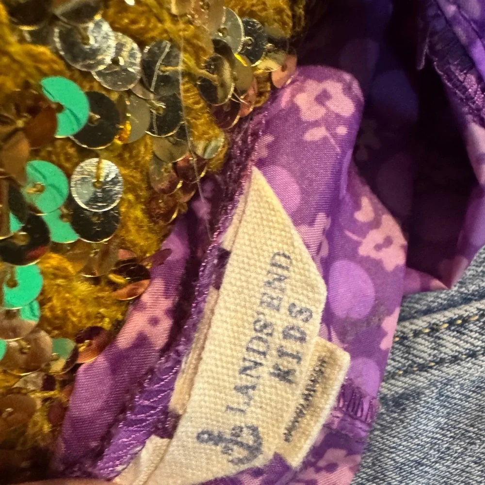 Lands End Purple Kids Jacket with Floral Pattern. Size Medium. Great Condition